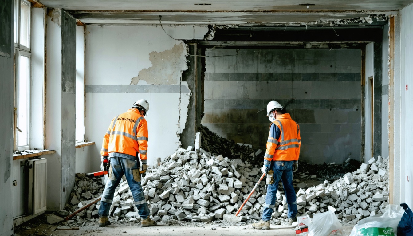 Vakman voert nette en gecontroleerde sloopwerkzaamheden uit in een Nederlandse woning